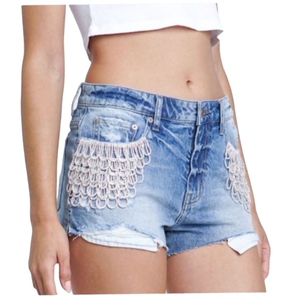 Pistola High-Rise Denim Shorts Bling Rhinestone Mini shorts NWT